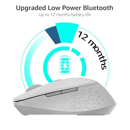 Rapoo M300G Silent Wireless Mouse, Bluetooth Mouse for Laptop, 2.4GHz with USB Receiver, 2400 Adjustable DPI Optical Tracking, 1 Year Battery Life, Compatible with PC, Grey - color: Light Grey