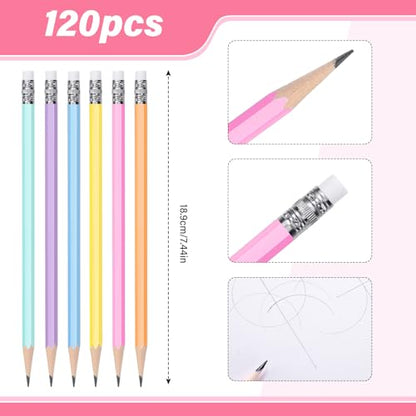 TecUnite 120 Pcs #2 HB Pencils with Eraser No 2 Unsharpened Wooden Hexagonal Pencils for Adults Gifts for School Exam art Learning Office Sketching(Pastel) - color: Pastel