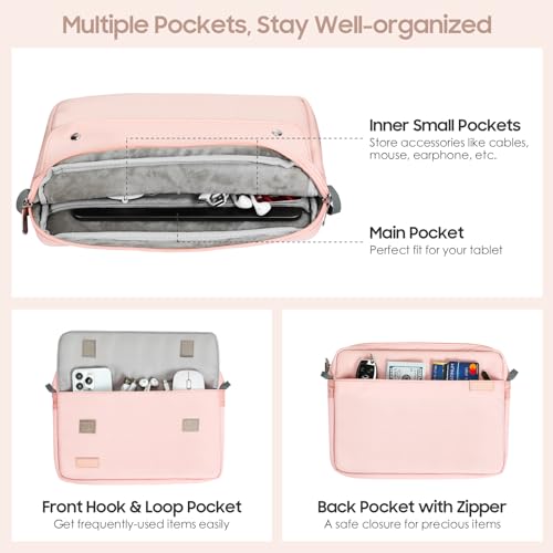 TiMOVO 9-11 Inch Tablet Sleeve Bag with Shoulder Strap Fits iPad 11-inch A16 2025, iPad 10th Gen. 10.9"/10.2", iPad Air 11/5th/4th Gen. 10.9", Galaxy Tab A9 Plus 11", Pink - color: Pink