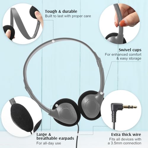 Flutesan 20 Pack Headphones Bulk Libraries Wired on Ear Headphones Over The Head Earphones for Boys Girls Adults(Gray) - color: Gray