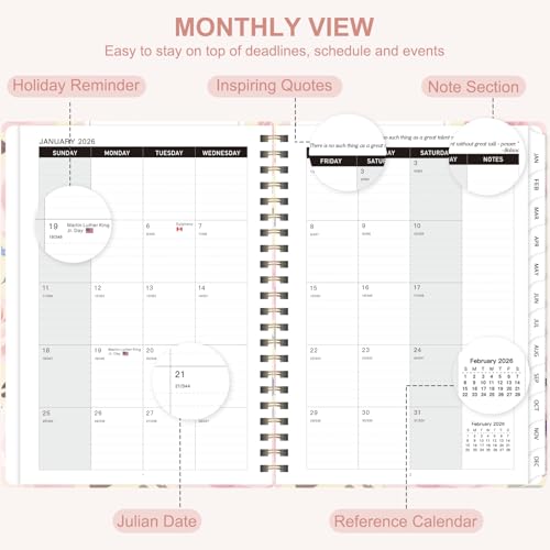 2026 Planner, Weekly and Monthly Calendar Planner Agenda, Jan 2026 - Dec 2026, Planning Academic Book, Office Desk Accessories and School Supplies - A5 (6.3'' x 8.5'') - color: C-Blush Blooms