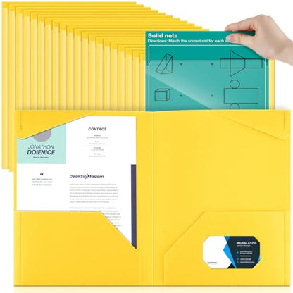 Henoyso 60 Pack Plastic Folders with Clear Front Pockets Bulk Heavy Duty File Folders with 2 Pockets and Card Slot for Student Teacher Back to School Supplies Office Presentation (Yellow) - color: Yellow