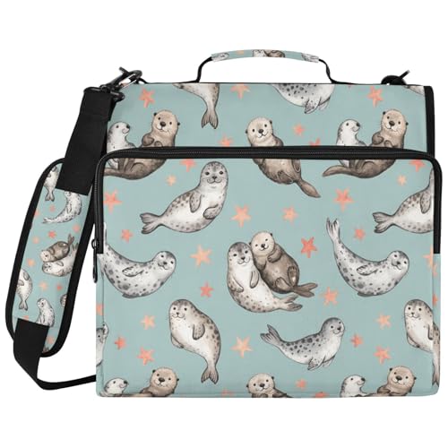 Seals 2inch 3 Ring Zipper Binder Multi-Pocket Storage Holds 14 Inch Laptop for Students and Office Use - color: Seals