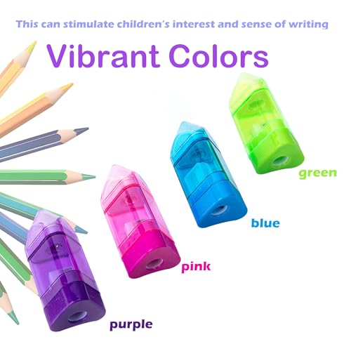 20 PCS Manual Pencil Sharpener with Eraser-2 in 1 Single Hole Triangular Shape Handheld Crayon Sharpener with Receptacle and Eraser for School, Office and Home Supplies