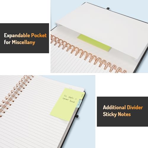 Forvencer Lined Spiral Journal Notebook with 300 Numbered Pages, A5 Thick Journals for Writing with 100GSM Paper, Hardcover Notebooks with Contents for Work, School, Women, Men, Black | College Ruled Thick Journals for Writing with 100GSM Paper, Hardcover