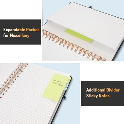 Forvencer Lined Spiral Journal Notebook with 300 Numbered Pages, A5 Thick Journals for Writing with 100GSM Paper, Hardcover Notebooks with Contents for Work, School, Women, Men, Black | College Ruled Thick Journals for Writing with 100GSM Paper, Hardcover