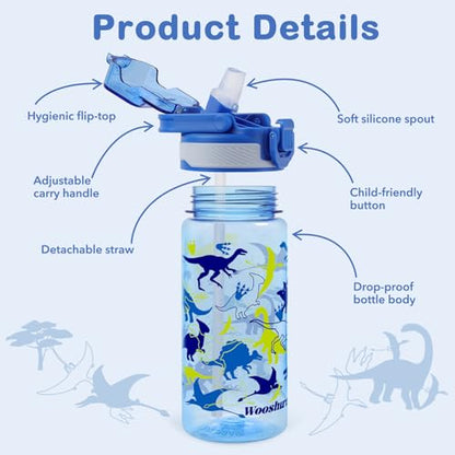 Kids Water Bottle for School, 20 Oz Plastic Straw Water Bottle with Silicone Spout and Leakproof Cover, Dishwasher Safe (Dinosaur) - color: Dinosaur, size: 20 Ounces