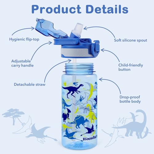 Kids Water Bottle for School, 20 Oz Plastic Straw Water Bottle with Silicone Spout and Leakproof Cover, Dishwasher Safe (Dinosaur) - color: Dinosaur, size: 20 Ounces