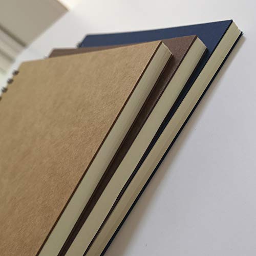 YUREE Spiral Notebook/Spiral Journal Lined, B5 Hard Kraft Cover Wire Bound Notebook Ruled, 70 Sheets (140 Pages), 10.5" x 7.3", 3 Notebooks Per Pack, Dark Brown/Blue/Brown - color: Dark Brown/Blue/Brown