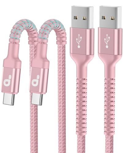 USB A to USB C Cable Fast Charging 3FT, 2Pack USB to USB C Charger Cord, Upgraded Extra Durable Braided USBC Cable Compatible with iPhone 17 16 15 Pro Max,Samsung Galaxy S10 S9 Plus and More -Pink - color: Pink, size: 3FT 2Pack, style: USB A to USB C