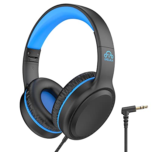 UKELALA On Ear Wired Blue Headphones for Boys Girls Folding Corded Head Phones for Kids Youth Student Children Portable Headphone for School Classroom - color: Black/Blue
