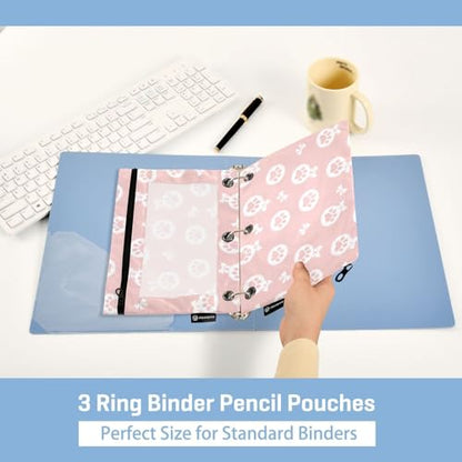 Emelivor Cute Paw Pink Pencil Pouch for 3 Ring Binder 2 Pcs Pockets Pencil Pouches Bag with Clear Pencil Case Cosmetic Bag for College Office Daily Supplies - color: 30-Paw Pink
