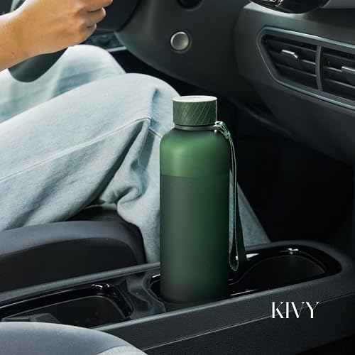 KIVY Slim Water Bottle 32oz Tritan - Lightweight & Shatterproof - BPA-Free | Reusable Tritan Water Bottle with Measurements - Leak Proof Bottle for Women & Men - Dishwasher Safe - Skinny Water Bottle - color: 01 Dark Green, size: 32 Ounces