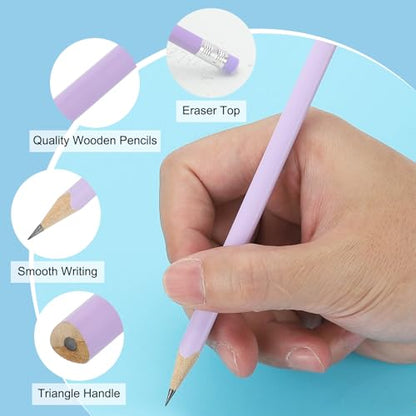 PATIKIL Round Pencils, 36 Pack Triangle HB Graphite Pencil Woodcase Wooden Pencils with Eraser for Classroom Office Writing Drawing Supplies, Yellow - color: Yellow
