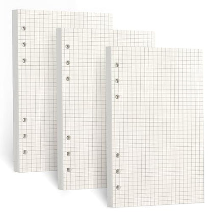 A6 Refill Paper, [3 Pack] Toplive 100GSM Thick Refillable Paper 6 Hole Filler Inserts Loose Leaf Paper 135 Sheets (270 Pages) for 6 Ring Binder Journal Notebook-Squared Paper - style: Grid 3 Pack