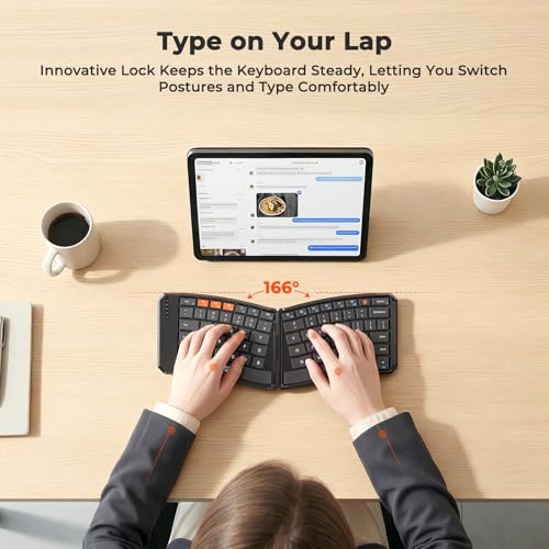 MEETION Ergonomic Foldable Keyboard and Mouse, Portable Bluetooth Keyboard and Mouse for Business Travel, Ultra-Thin Folding Wireless Keyboard Mouse for Windows/Mac/iOS/Andriod, C9880 - color: C9880 Black
