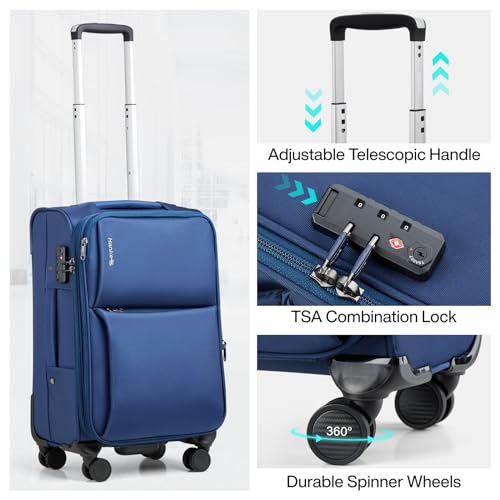 Hanke 24 Inch Luggage Expandable Softside Checked Suitcases with Spinner Wheels, Upright Rolling Luggage Suitcases Travel TSA Luggage Bag for Women Men(Blue) - color: Blue, size: 24 Inch Checked in