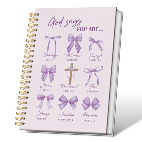 VONTP Bible Purple Bow Christian Notebook Journal for Women, 5.5 x 8.3 Inch | Christian Girl Energy Journal, Christian Study Notebook, Cute Preppy Bible Study Spiral Notebook for Bible Notes - color: 001-Purple