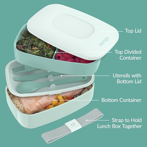Bentgo Classic Stackable 3-Compartment Adult Bento-Style Lunch Box | Removable Utensil Set and Sealing Strap, BPA-Free, Food Container Ideal for Meal Prep, Work, and On the Go (Coastal Aqua) - color: Coastal Aqua