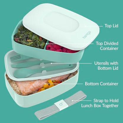 Bentgo Classic Stackable 3-Compartment Adult Bento-Style Lunch Box | Removable Utensil Set and Sealing Strap, BPA-Free, Food Container Ideal for Meal Prep, Work, and On the Go (Coastal Aqua) - color: Coastal Aqua
