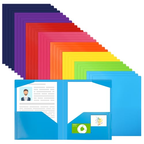 EOOUT 32pcs Plastic Folders with Pockets, Heavy Duty Folders with 4 Pockets for Office and School, Letter Size, 8 Assorted Colors - color: ['Red', 'Yellow', 'Blue', 'Green', 'Orange', 'Violet', 'Blush', 'Dark Blue']