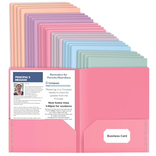 24 Pack Colored File Folders with Pockets and Business Card Holder, Pastel Decorative Pocket Folders for Documents, Cute Plastic Folders for Filing Cabinet, School, Office, Resume Portfolio - size: 24 Pack