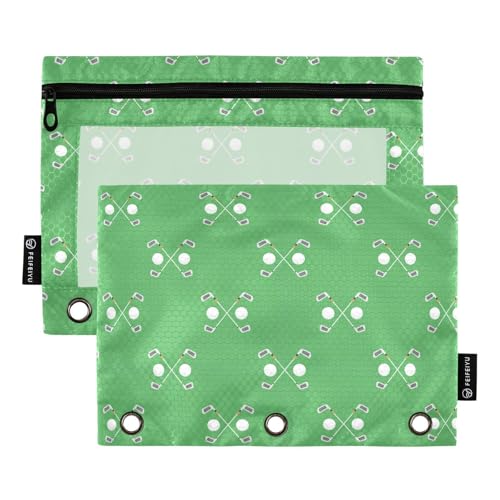 Green Golf Ball Pencil Pouch for 3 Ring Binder 2 Pack Large Capacity Pencil Pouches with Zipper Clear Binder Pencil Case Bag for Home Office School Supplies - color: Green Golf Ball
