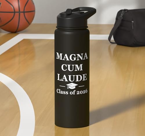 Magna Cum Laude Class Of 2026 Distinction Degree Graduation Stainless Steel Insulated Water Bottle - color: Black