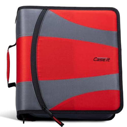 Case-it The Dual 2.0 2-in-1 Zipper Binder | Two 2-Inch D-Rings, 700 Sheet Capacity, 5-Subject Expanding File Folder, Multiple Pockets & Storage Organizer, Shoulder Strap | Dual-301 Fire Engine Red - color: Fire Engine Red, size: 1 Pack