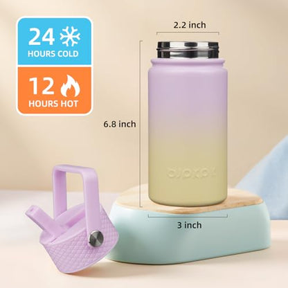 BJPKPK Insulated Water Bottle, 15oz Stainless Steel with Straw Lid | Leak Proof, BPA-Free, Vacuum Insulated, Keep Drink Cold & Hot, Metal Water Bottle for Travel, Gym, Office, Cupholder Friendly - color: Wisteria, style: N-15oz-Color Lid