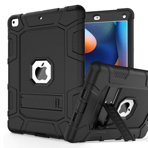 for iPad 6th/5th Generation Case, iPad Air 2 Case 9.7 Inch, [3-in-1] Heavy Duty Shockproof Rugged Protective Cover with Kickstand for A1893 A1954 A1822 A1823 A1566 A1567, Black - color: Black