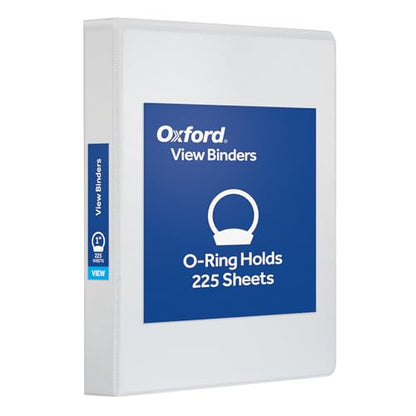 Oxford Ring Binders, 1" Round Ring Binders, View Binder, Covers on 3 Sides, XtraLife Hinge, Non-Stick, PVC-Free, White, 225 Sheet Capacity (1002512) - color: White, size: 1 Inch