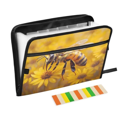 ALAZA Bee Sunflower Yellow Expandable Filing Folder Storage Organiser Box Files, 13 Pockets Zip Filing Folders for Home or Office Documents - color: Multicolored13