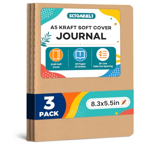 3 Pack A5 Lined Kraft Paper Journals Bulk, Notebooks for Work | A5 Notebook, 8.3" x 5.5" Inch Lined Composition Notebook, College Ruled Journal Notebook for School, 40 Pages / 20 Sheets - color: brown kraft 3 Pcs (One Item)