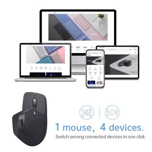 Rapoo MT760Mini Bluetooth Wireless Mouse - Bluetooth 5.0 and 2.4GHz Multi-Mode Connection, Support 4 Devices, M+ Cross Computer Technology, 11 Programmable Buttons, Matte Black - color: Matte Black, size: Mini