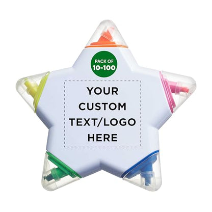 DISCOUNT PROMOS Custom Highlighters Set of 10/50/100, Personalized Bulk Pack Durable Chisel Tip Textbook Highlighters Handy and Easy to Store - Star - color: White - Star