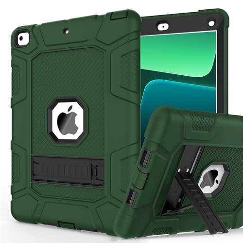 iPad 6th Generation Cases, iPad 5th Generation Case, iPad Air 2 Case, iPad 9.7 Case, Shockproof Rugged Drop Protection Cover Built with Kickstand for iPad 9.7'' A1893/A1954/A1822/A1823 - color: Darkgreen +Black