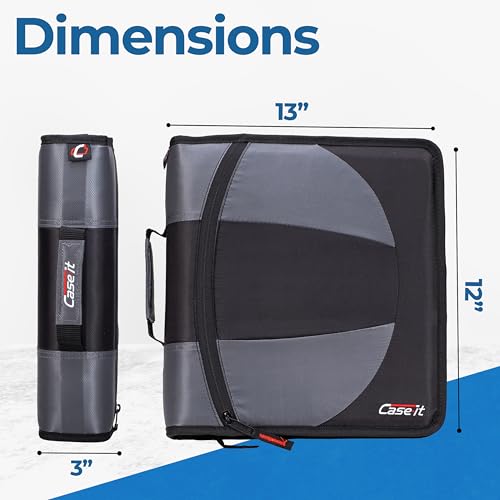 Case-it The Dual 2-in-1 Zipper Binder | Two 1.5-Inch D-Rings, 600 Sheet Capacity, Pencil Pouch & Multiple Pockets | School & Office Organizer with Shoulder Strap | Dual-101 Jet Black | 6 Pack