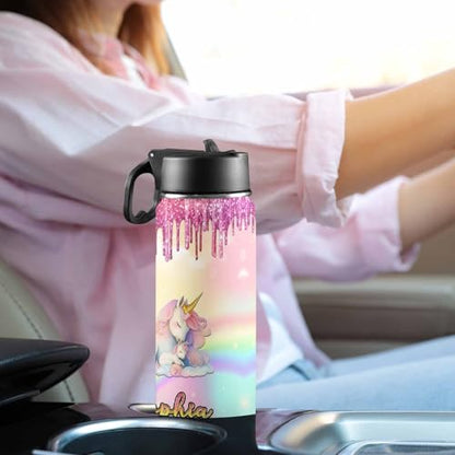 Personalized Water Bottles with Straw Lid, Daughter Granddaughter Niece Friends Waterbottle with Monogrammed, Insulated Stainless Steel Travel Sport Mug Birthday Christmas - color: Color 14