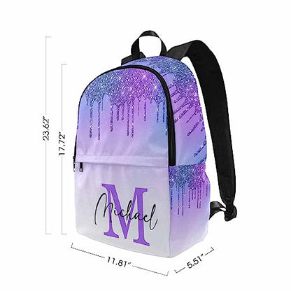 Customize Name Casual School Backpack for Kids, Personalized Gradient Blue & Purple Glitter Schoolbag Shoulder Bag Custom Lunch Box Bag Travel Daypack for Students Boys Girls Back School Gifts Picnic - color: Multi 11