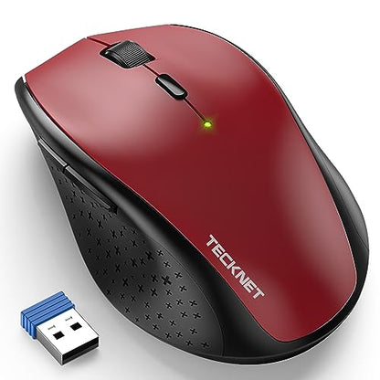 TECKNET Wireless Mouse, 2.4G USB Computer Mouse with 6-Level Adjustable 4800 DPI, 30 Months Battery, Ergonomic Grips, 6 Buttons Portable for PC, Chromebook, Mac (Red) - color: Red