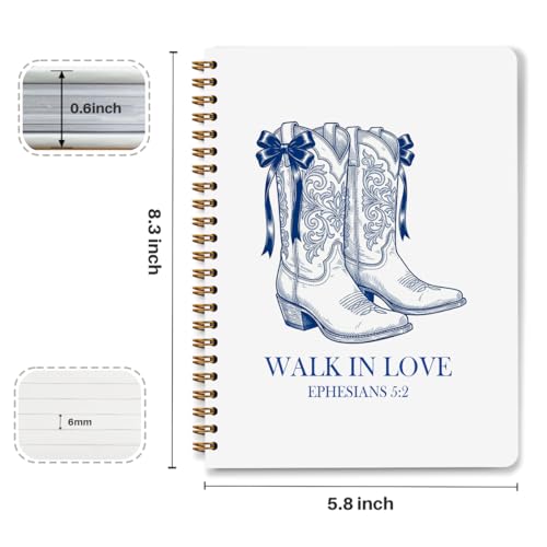 Christian Western Spiral Notebook Journal, Western Cowgirl Bible Notebooks for Note Taking, Cowgirl Gifts for Women, Christian Prayer Bible Journaling Hardcover Spiral Journal 5.8x8.3 Inches - color: Cowboy Boots