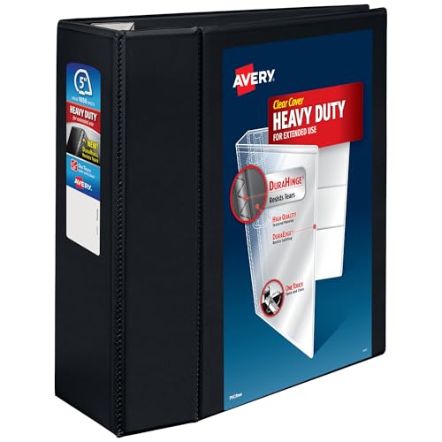 Avery Heavy-Duty 5 Inch Binders 3 Ring, View Binder, 5 Inch EZD Ring, Black, Sturdy (79606) - size: 5"