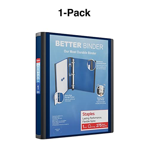 Staples Better View 1-Inch D-Ring Binder, Blue – Durable 3-Ring Binder with Clear Overlay for School & Office - color: Blue, size: 1-Inch, style: 1 Pack