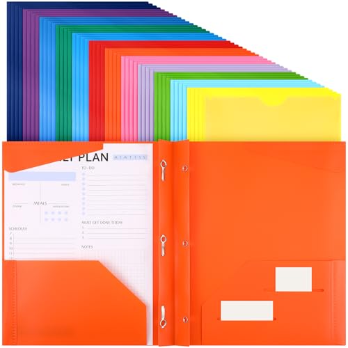 Tenceur 48 Pack Plastic Folders with 3 Prongs Bulk Heavy Duty Folders with Clear Front Pockets and Card Slots with Fasteners Fit Letter-Size Papers for Work School Office (Stylish Colors) - color: Stylish Colors
