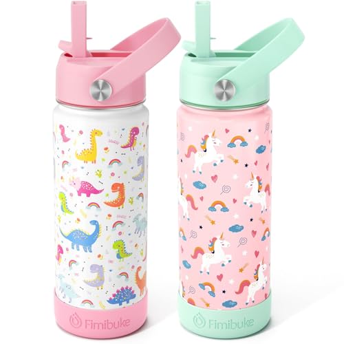 Fimibuke Kids Insulated Water Bottle, 18oz BPA FREE Kid Cup with Straw Double Wall Vacuum Tumbler 18/8 Stainless Steel Leak Proof Toddler Water Bottle for School Boys Girls (2 Pack, Unicorn/Dinosaur) - color: A5. Unicorn/Dinosaur