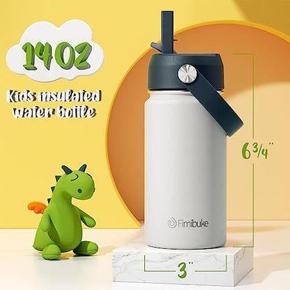 Fimibuke Kids Insulated Water Bottle, 14oz BPA FREE Double Wall Vacuum Tumbler 18/8 Stainless Steel Leak Proof Kids Cups with Straw Metal Water Bottle for School Boys Girls (2 Pack, Coastal) - color: B9. Coastal