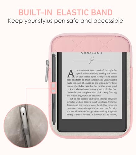 MoKo 6-7 inch Padded E-Reader Sleeve Case with Dual Pockets Fits with 6/6.8/7-inch E-Reader/Nook/Kobo, Protective Sleeve Cover Pouch Bag Carrying Case, Pink