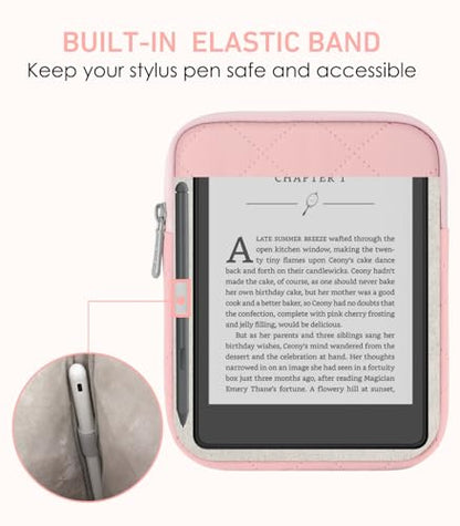 MoKo 6-7 inch Padded E-Reader Sleeve Case with Dual Pockets Fits with 6/6.8/7-inch E-Reader/Nook/Kobo, Protective Sleeve Cover Pouch Bag Carrying Case, Pink