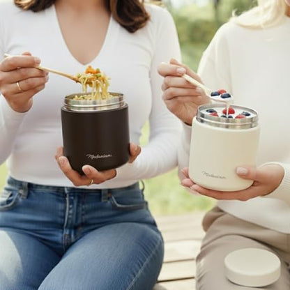 Stainless Steel Insulated Food Jar Set of 2 (16oz + 12oz) | Wide Mouth | Soup Thermo for Hot Food Lunch Container | Thermal LunchBox | Insulated Soup Bowl | Hot and Cold Lunch Box for Adults | Mocha - color: Mocha Brown